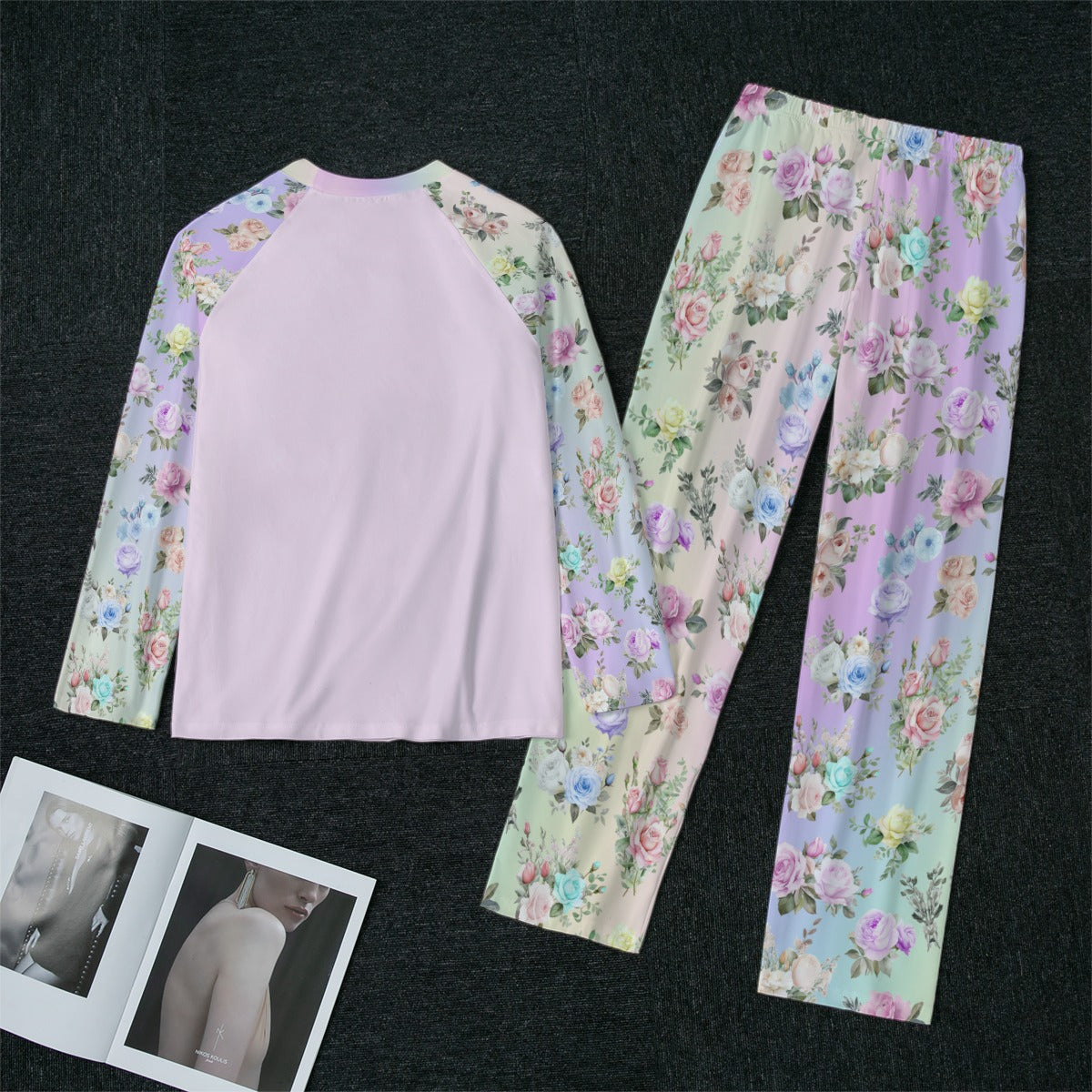 Pink Floral Raglan Sleeve Pajamas With Wide Ankles - Printspirationz