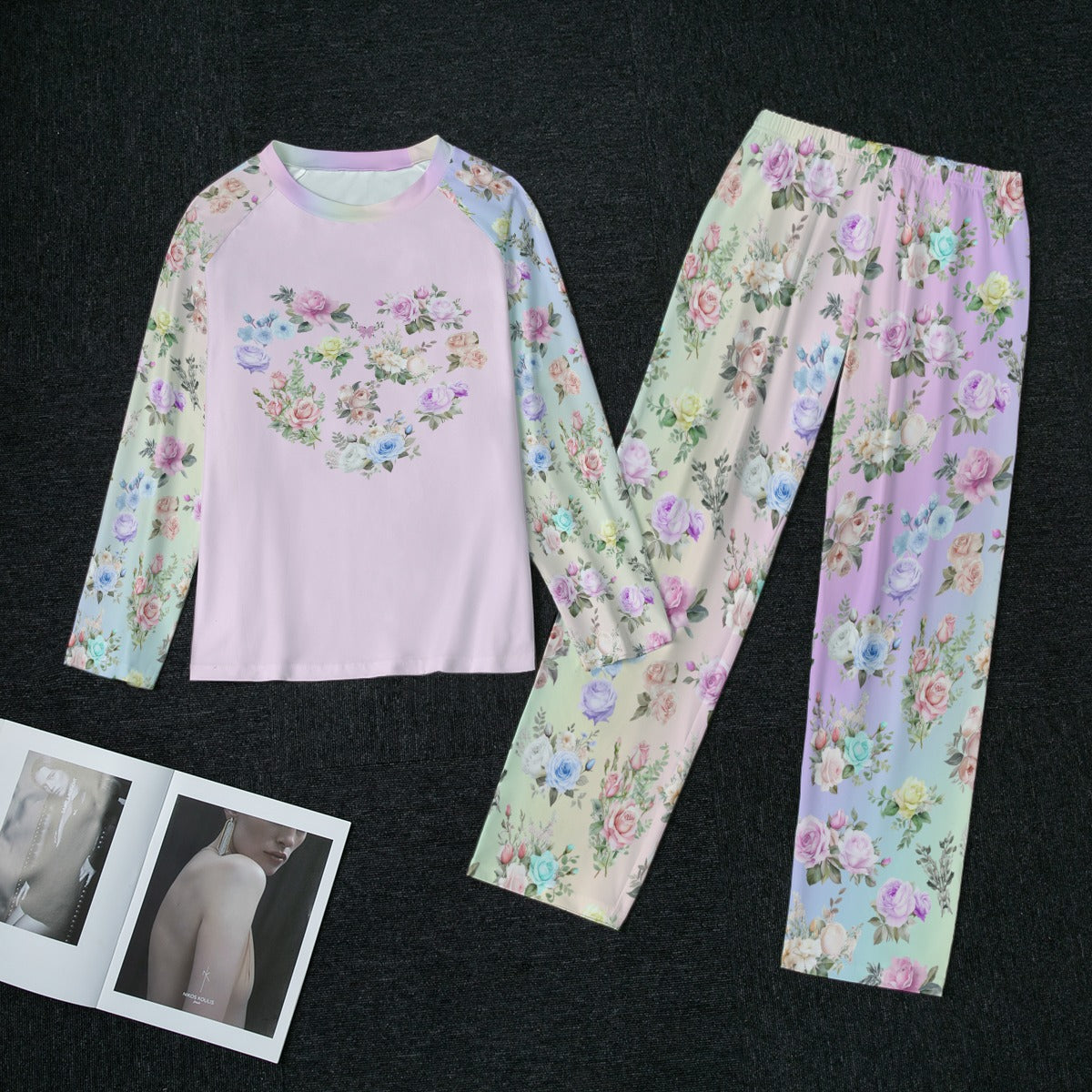 Pink Floral Raglan Sleeve Pajamas With Wide Ankles - Printspirationz