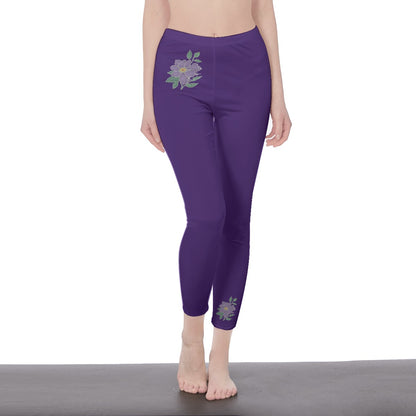 Purple Stylish Floral Decal Solid Casual Leggings for Women - Versatile Cut & Sew Exercise, Skinny Fit, Sporty, Yoga Pants - Comfy Everyday Wear - Printspirationz