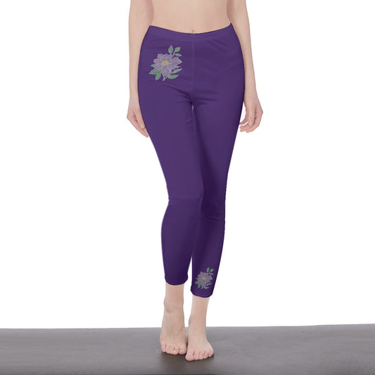 Purple Stylish Floral Decal Solid Casual Leggings for Women - Versatile Cut & Sew Exercise, Skinny Fit, Sporty, Yoga Pants - Comfy Everyday Wear - Printspirationz