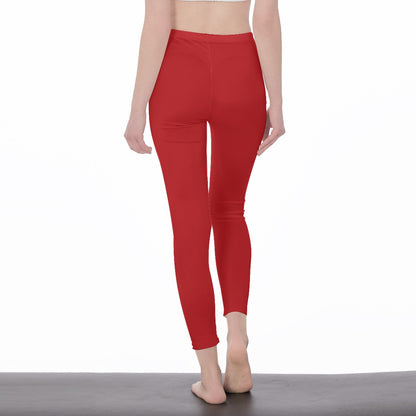 Red Stylish Floral Decal Solid Casual Leggings for Women - Versatile Cut & Sew Exercise, Skinny Fit, Sporty, Yoga Pants - Comfy Everyday Wear - Printspirationz