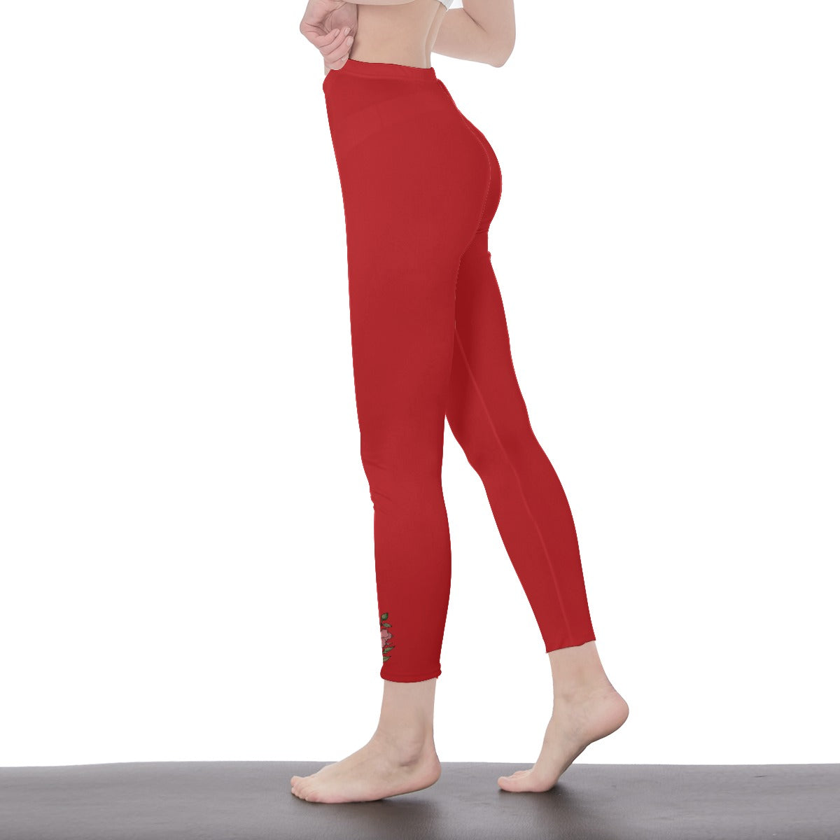 Red Stylish Floral Decal Solid Casual Leggings for Women - Versatile Cut & Sew Exercise, Skinny Fit, Sporty, Yoga Pants - Comfy Everyday Wear - Printspirationz