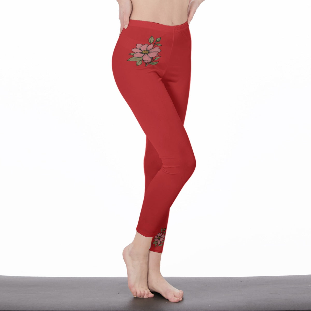 Red Stylish Floral Decal Solid Casual Leggings for Women - Versatile Cut & Sew Exercise, Skinny Fit, Sporty, Yoga Pants - Comfy Everyday Wear - Printspirationz