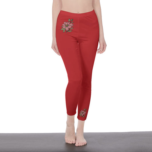 Red Stylish Floral Decal Solid Casual Leggings for Women - Versatile Cut & Sew Exercise, Skinny Fit, Sporty, Yoga Pants - Comfy Everyday Wear - Printspirationz
