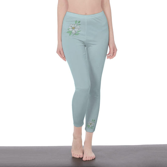 Sea Green Stylish Floral Decal Casual Solid Leggings for Women -  Exercise pants, Skinny Fit, Sporty, Yoga Pants - Comfy Everyday Wear - Printspirationz