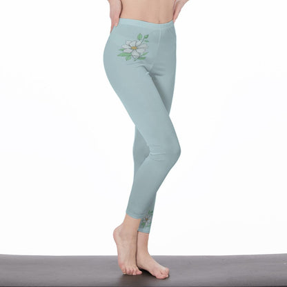 Sea Green Stylish Floral Decal Casual Solid Leggings for Women -  Exercise pants, Skinny Fit, Sporty, Yoga Pants - Comfy Everyday Wear - Printspirationz