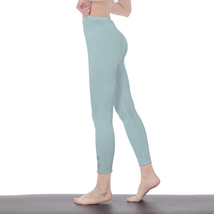 Sea Green Stylish Floral Decal Casual Solid Leggings for Women -  Exercise pants, Skinny Fit, Sporty, Yoga Pants - Comfy Everyday Wear - Printspirationz