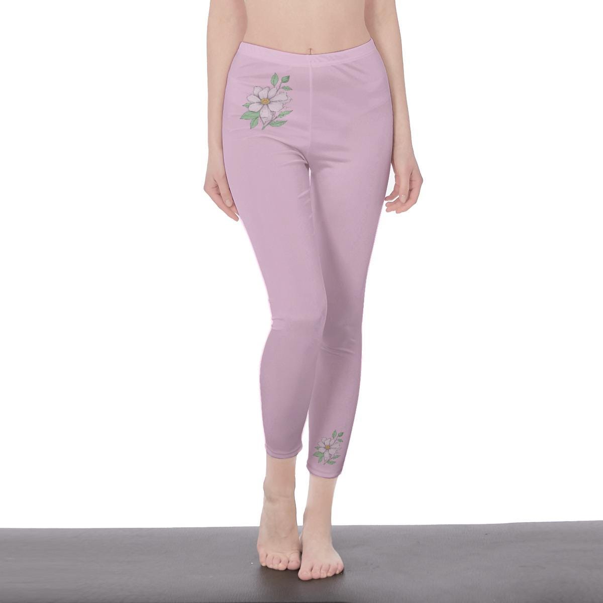 Soft Pink Stylish Floral Decal Casual Solid Leggings for Women - Exercise pants, Skinny Fit, Sporty, Yoga Pants - Comfy Everyday sportswear - Printspirationz