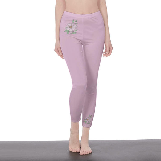 Soft Pink Stylish Floral Decal Casual Solid Leggings for Women - Exercise pants, Skinny Fit, Sporty, Yoga Pants - Comfy Everyday sportswear - Printspirationz