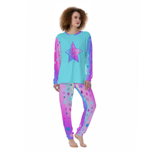 Star Pattern Pajama Set: Women's Brush-Knit Lounge Sleepwear - Printspirationz