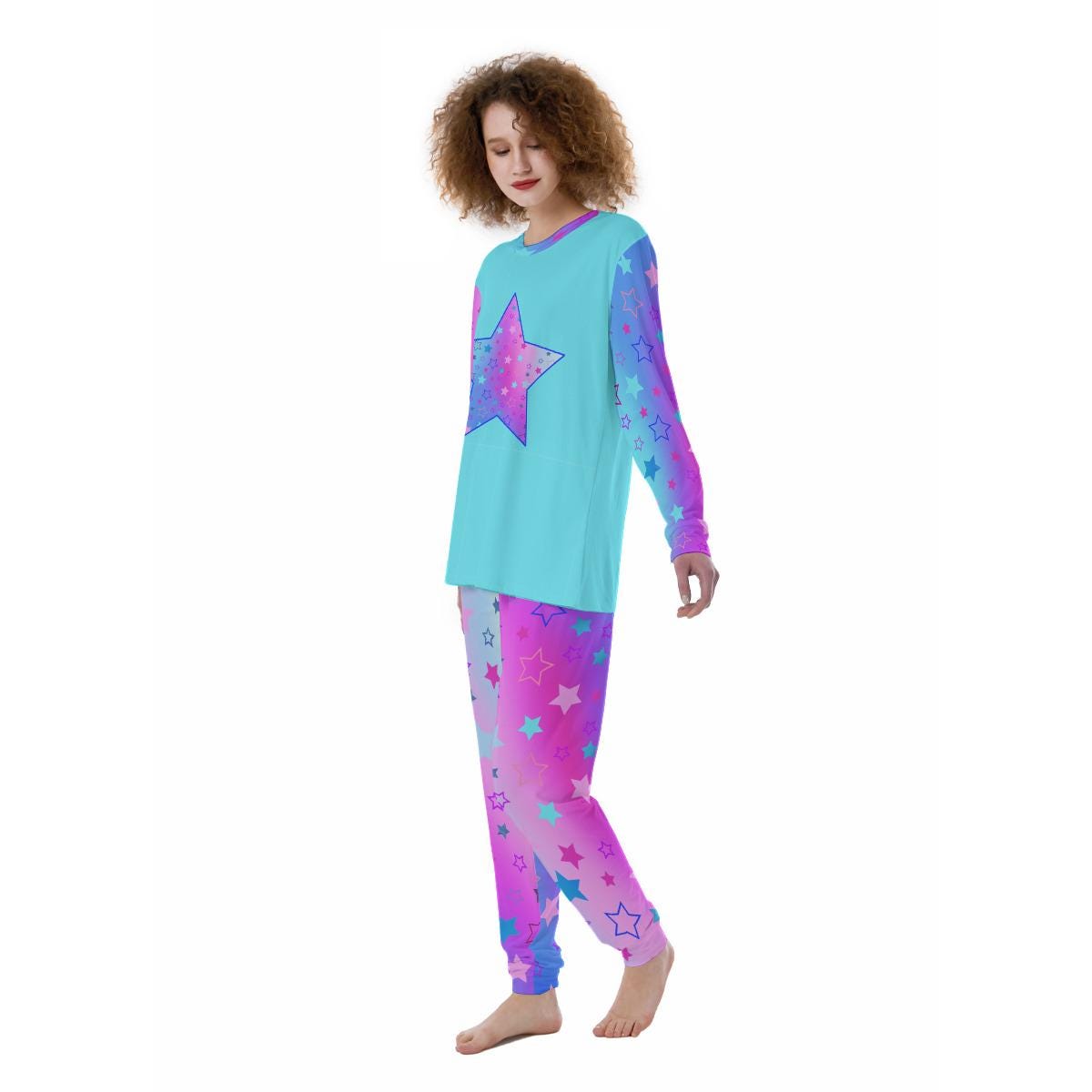 Star Pattern Pajama Set: Women's Brush-Knit Lounge Sleepwear - Printspirationz