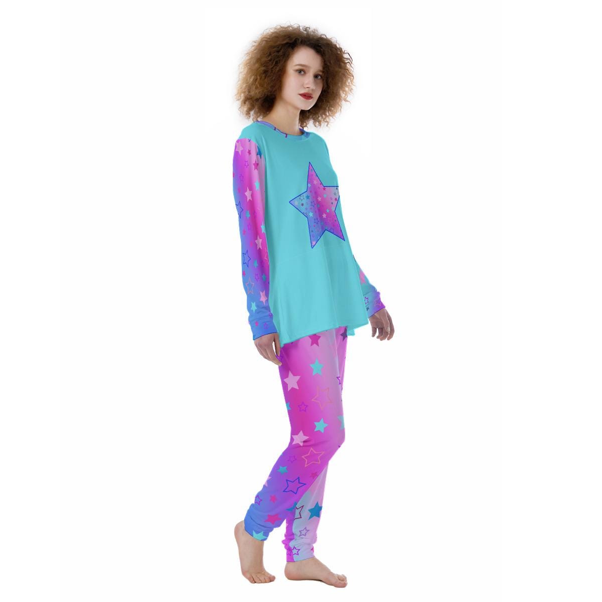 Star Pattern Pajama Set: Women's Brush-Knit Lounge Sleepwear - Printspirationz