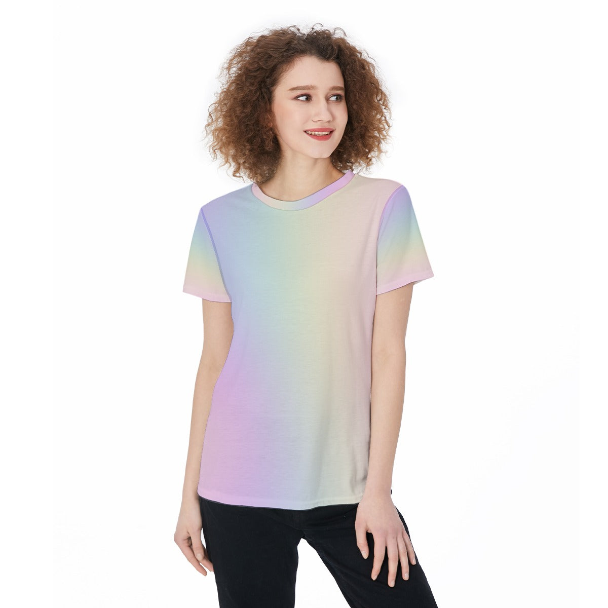 Stylish Women's Rainbow Gradient T-Shirt - Colorful All-Over Print Jersey Top, Demand Tees, Personalized Shirt, Custom Tee, Gift For He - Printspirationz