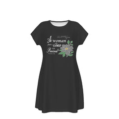 T-Shirt Bible Verse Floral Scripture Proverbs 31:30 Design - Oversized Short Sleeve T-shirt Dress For Women - Black