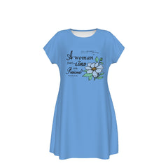 T-Shirt Bible Verse Floral Scripture Proverbs 31:30 Design - Oversized Short Sleeve T-shirt Dress For Women - Light Blue