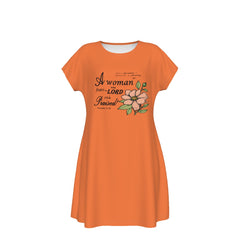 T-Shirt Bible Verse Floral Scripture Proverbs 31:30 Design - Oversized Short Sleeve T-shirt Dress For Women - Orange