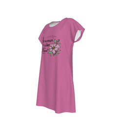 T-Shirt Bible Verse Floral Scripture Proverbs 31:30 Design - Oversized Short Sleeve T-shirt Dress For Women - Pink