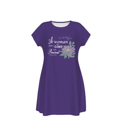 T-Shirt Bible Verse Floral Scripture Proverbs 31:30 Design - Oversized Short Sleeve T-shirt Dress For Women - Purple