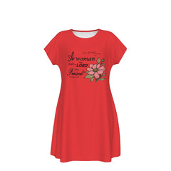 T-Shirt Bible Verse Floral Scripture Proverbs 31:30 Design - Oversized Short Sleeve T-shirt Dress For Women - Red