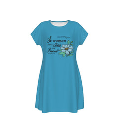 T-Shirt Bible Verse Floral Scripture Proverbs 31:30 Design - Oversized Short Sleeve T-shirt Dress For Women - Teal