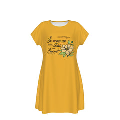T-Shirt Bible Verse Floral Scripture Proverbs 31:30 Design - Oversized Short Sleeve T-shirt Dress For Women - Yellow