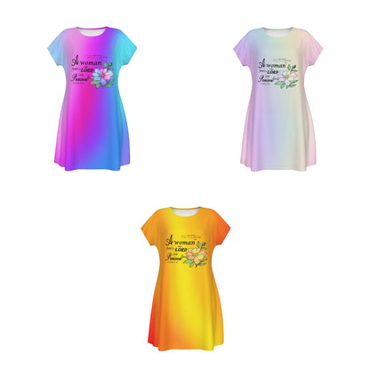 T-Shirt Bible Verse Scripture Print Design - Oversized Short Sleeve T-shirt Dress For Women - Vibrant Warm Colors - Printspirationz