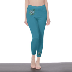 Teal Stylish Floral Decal Solid Casual Leggings for Women - Versatile Cut & Sew Exercise, Skinny Fit, Spo