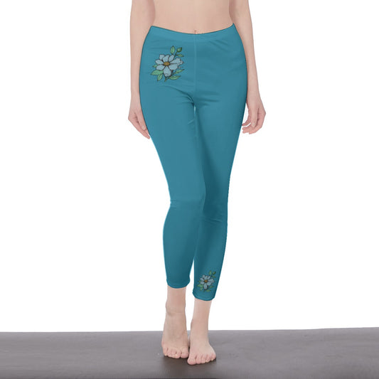 Teal Stylish Floral Decal Solid Casual Leggings for Women - Versatile Cut & Sew Exercise, Skinny Fit, Spo - Printspirationz