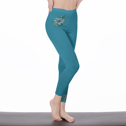 Teal Stylish Floral Decal Solid Casual Leggings for Women - Versatile Cut & Sew Exercise, Skinny Fit, Spo - Printspirationz