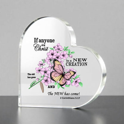 2 Corinthians 5:13 Heart Shaped Acrylic Desktop Ornament, New Creation Bible Verse Graphic, Christian Valentine's Gift for Her, Women of God - Printspirationz