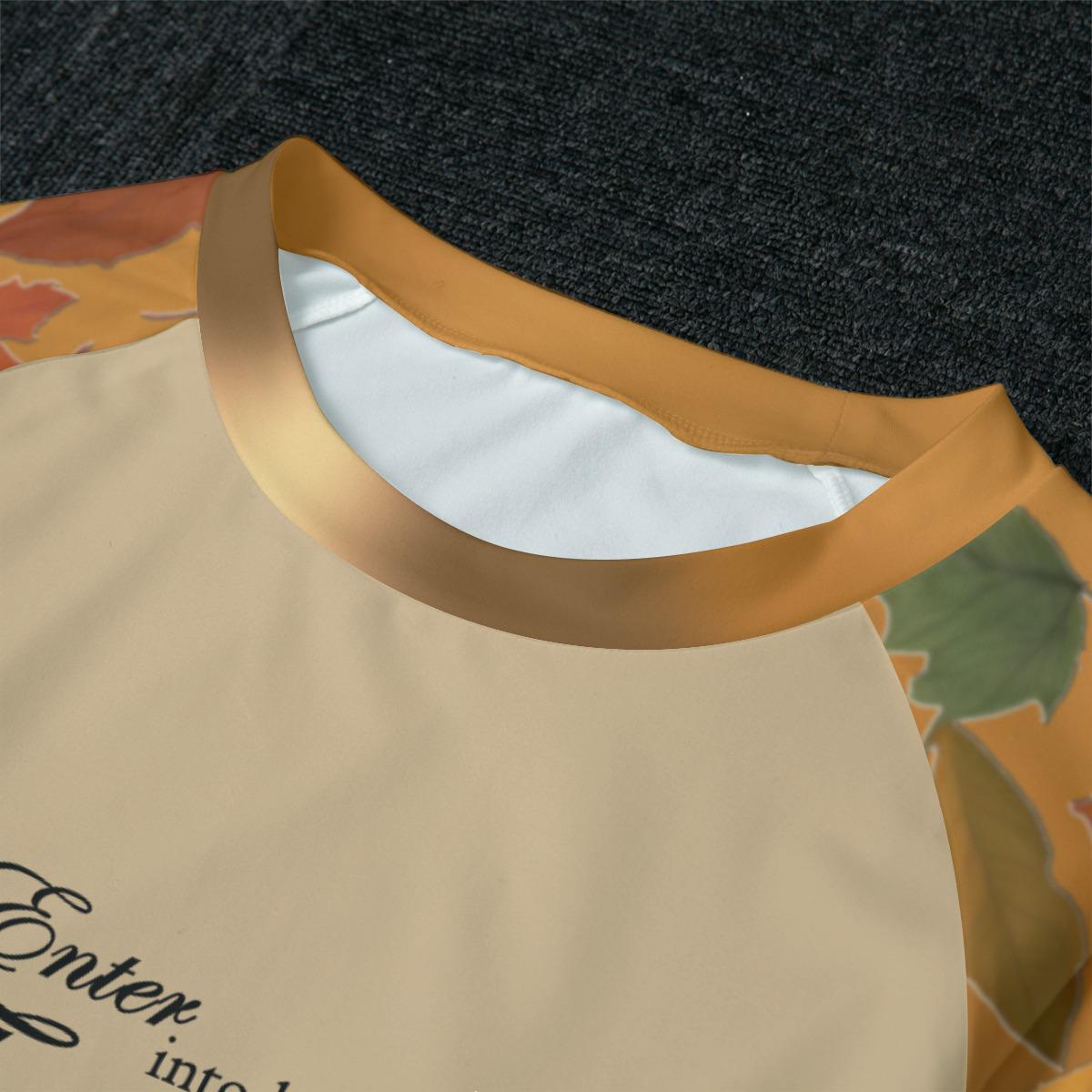 Beige Pajama Set: Autumn Leaves  Christian Thanksgiving Sleepwear - Women's Matching Top and Pants long sleeves loungewear, bible verse - Printspirationz