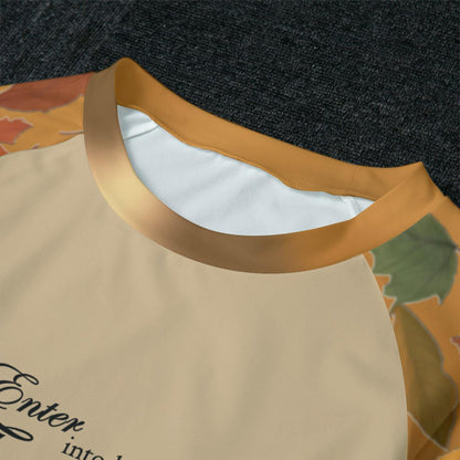 Beige Pajama Set: Autumn Leaves  Christian Thanksgiving Sleepwear - Women's Matching Top and Pants long sleeves loungewear, bible verse - Printspirationz