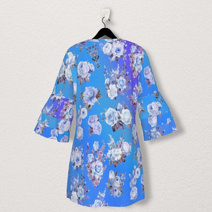 Blue Floral Stacked Ruffle Sleeve Dress - Flowy Summer Fashion for All Occasions  - Perfect for Spring and Summer  - Elegant and Stylish
