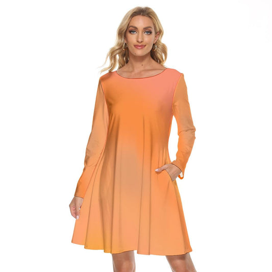Bold & Breezy Everyday Style, Orange Stylish Women's Knee Length Dress with Gradient Colored Background, Performance Attire, Custom Dance Outfit, Personalized Gift Dress - Printspirationz