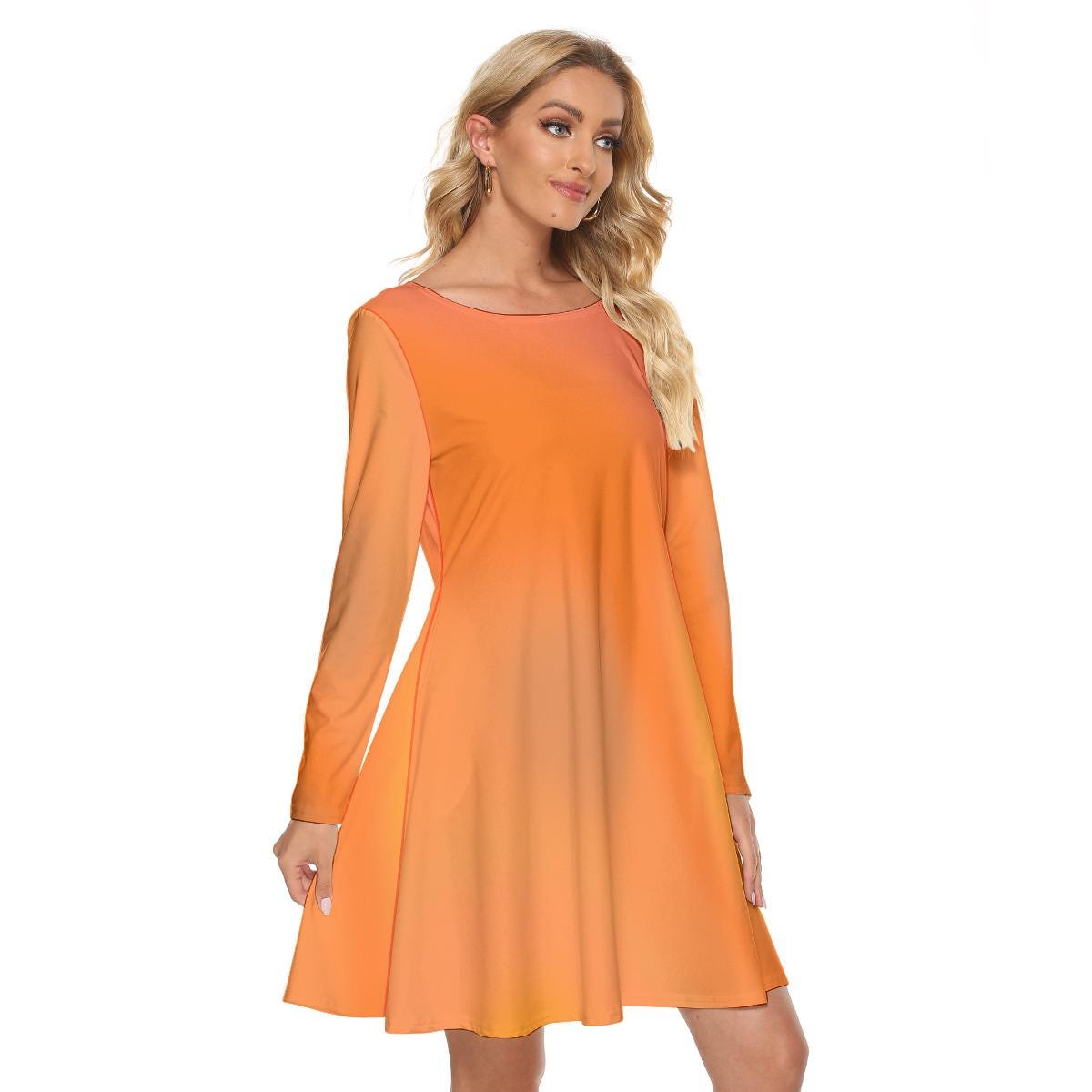 Bold & Breezy Everyday Style, Orange Stylish Women's Knee Length Dress with Gradient Colored Background, Performance Attire, Custom Dance Outfit, Personalized Gift Dress - Printspirationz