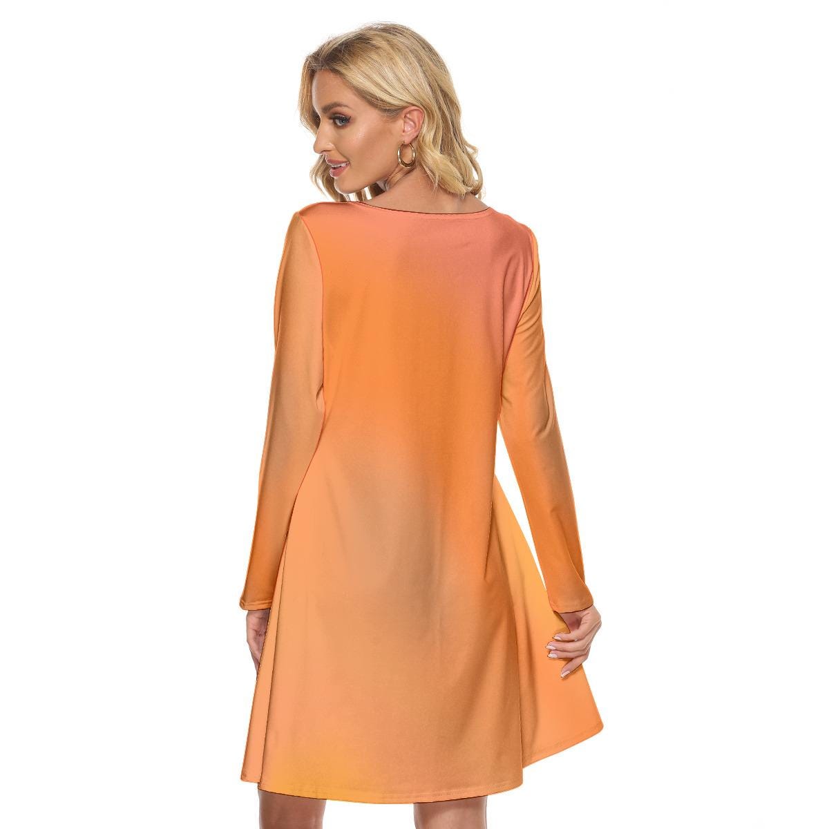Bold & Breezy Everyday Style, Orange Stylish Women's Knee Length Dress with Gradient Colored Background, Performance Attire, Custom Dance Outfit, Personalized Gift Dress - Printspirationz