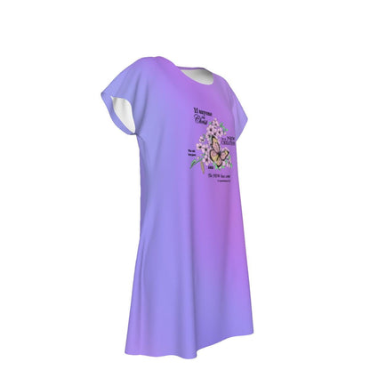 Cute Oversized T-shirt, 2 Corinthians 5:17, New Creation Bible Verse Graphic, Women's Short Sleeve Nightshirt, Sleep Dress, Purple Gradient - Printspirationz