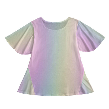Easter Round Neck Short Sleeve Butterfly Sleeves Tunic Mini Dress For Women - A Cross with the Words 'He IS Risen' Among a Floral Garden on a Pastel Rainbow Background - Printspirationz
