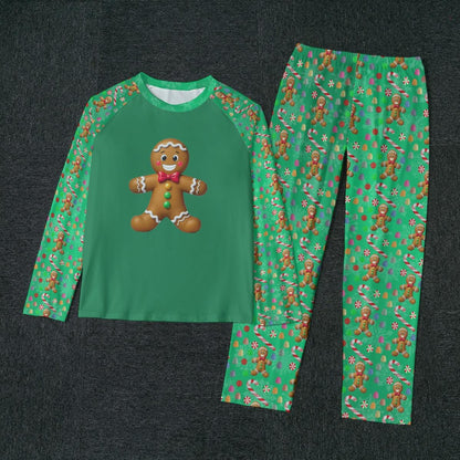 Men's Green Gingerbread Man, Christmas Holiday Candy Winter Pajama Set, Matching family outfit, long sleeves loungewear, Holiday 2 pc - Printspirationz