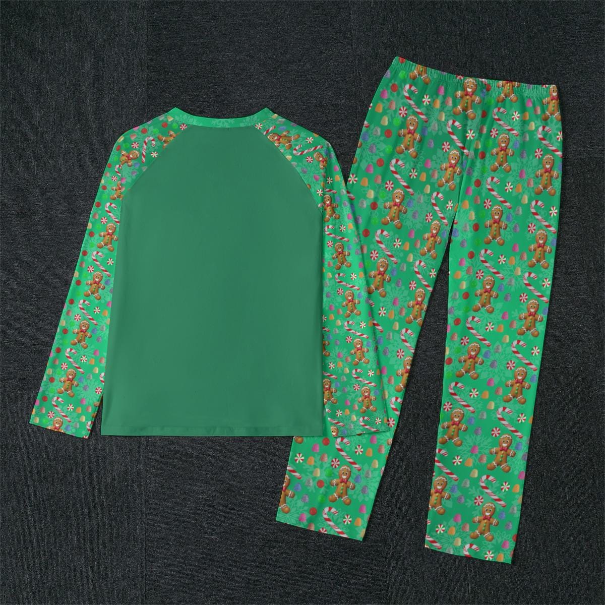 Men's Green Gingerbread Man, Christmas Holiday Candy Winter Pajama Set, Matching family outfit, long sleeves loungewear, Holiday 2 pc - Printspirationz