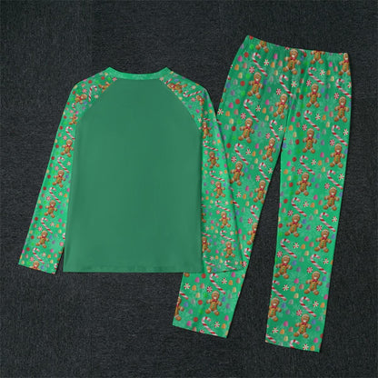 Men's Green Gingerbread Man, Christmas Holiday Candy Winter Pajama Set, Matching family outfit, long sleeves loungewear, Holiday 2 pc - Printspirationz
