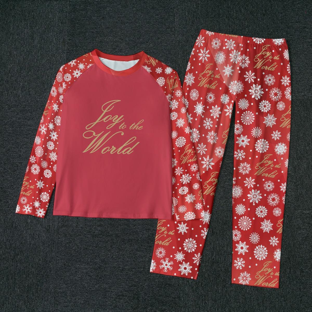 Men's Red Christmas Holiday Sleepwear Set, Festive 'Joy to the World' Quote - Matching family pajama outfit, long sleeves loungewear, 2 pc - Printspirationz