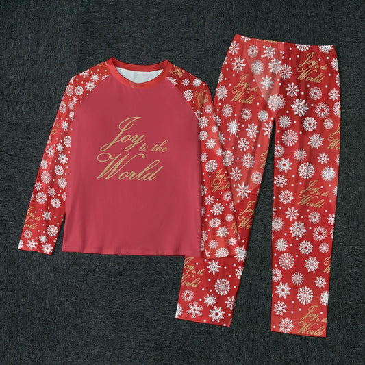 Men's Red Christmas Holiday Sleepwear Set, Festive 'Joy to the World' Quote - Matching family pajama outfit, long sleeves loungewear, 2 pc - Printspirationz