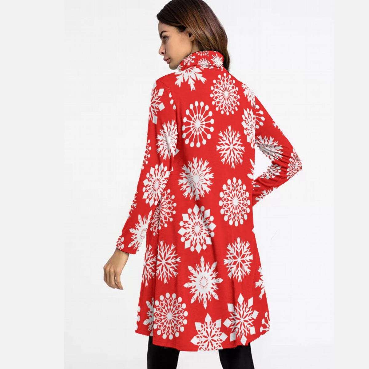 Red High Neck Snowflake Mini Dress - Elegant Above the Knee Winter Design, Christmas Party Cocktail Dress