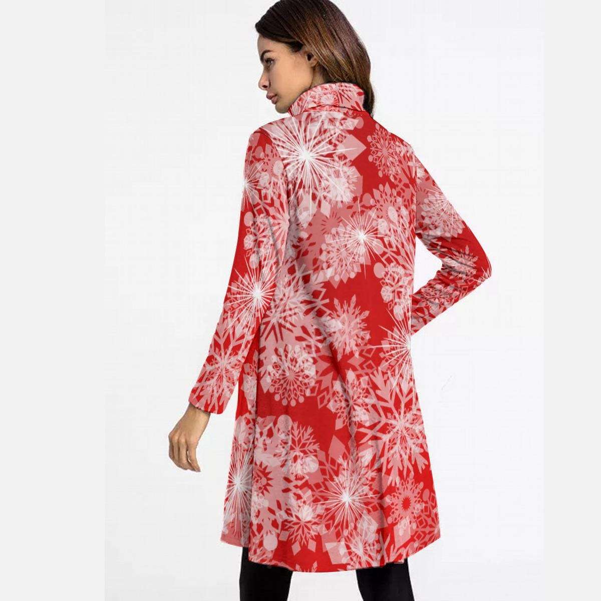 Red High Neck Snowflake Mini Dress - Elegant Above the Knee Winter Design, Christmas Party Cocktail Dress