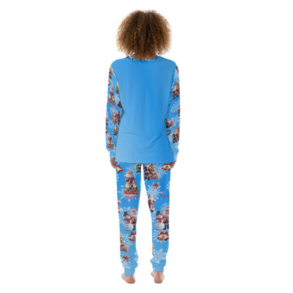 Santa Scenes Print Women’s Pajamas on Blue Background - Printspirationz