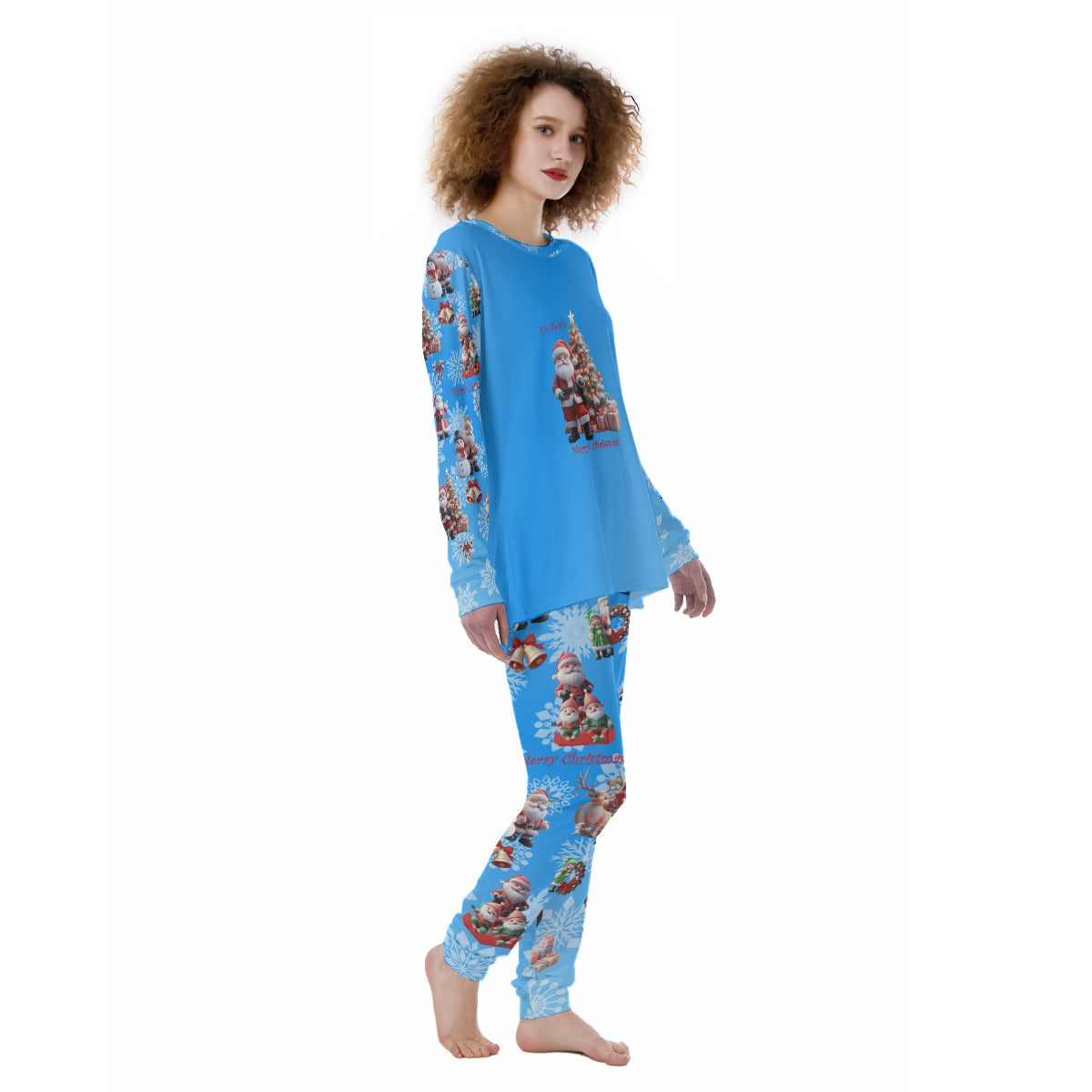 Santa Scenes Print Women’s Pajamas on Blue Background - Printspirationz