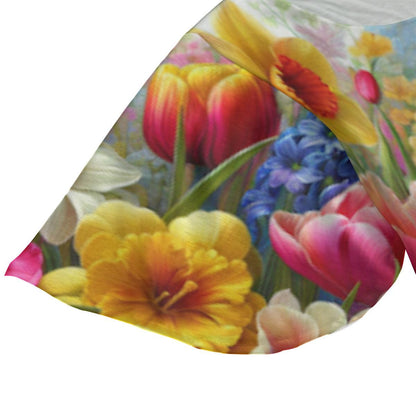Vibrant Colorful Floral Garden Round Neck Short Sleeve Butterfly Sleeves Tunic Mini Dress – Perfect Summer Wear! - Printspirationz
