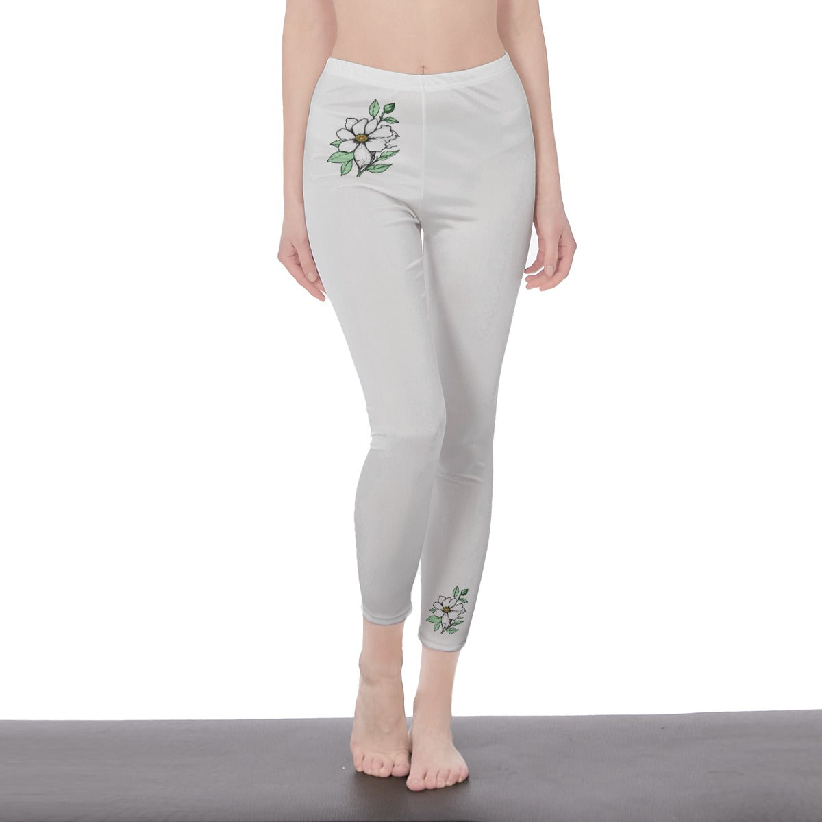 White Stylish Floral Decal Solid Casual Leggings for Women - Versatile Cut & Sew Exercise, Skinny Fit, Sporty, Yoga Pants - Comfy Everyday Wear - Printspirationz