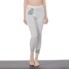 White Stylish Floral Decal Solid Casual Leggings for Women - Versatile Cut & Sew Exercise, Skinny Fit, Sporty, Yoga Pants - Comfy Everyday Wear